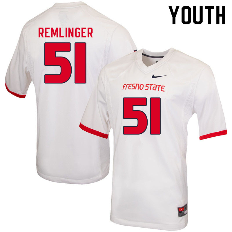Youth #51 Charles Remlinger Fresno State Bulldogs College Football Jerseys Sale-White - Click Image to Close